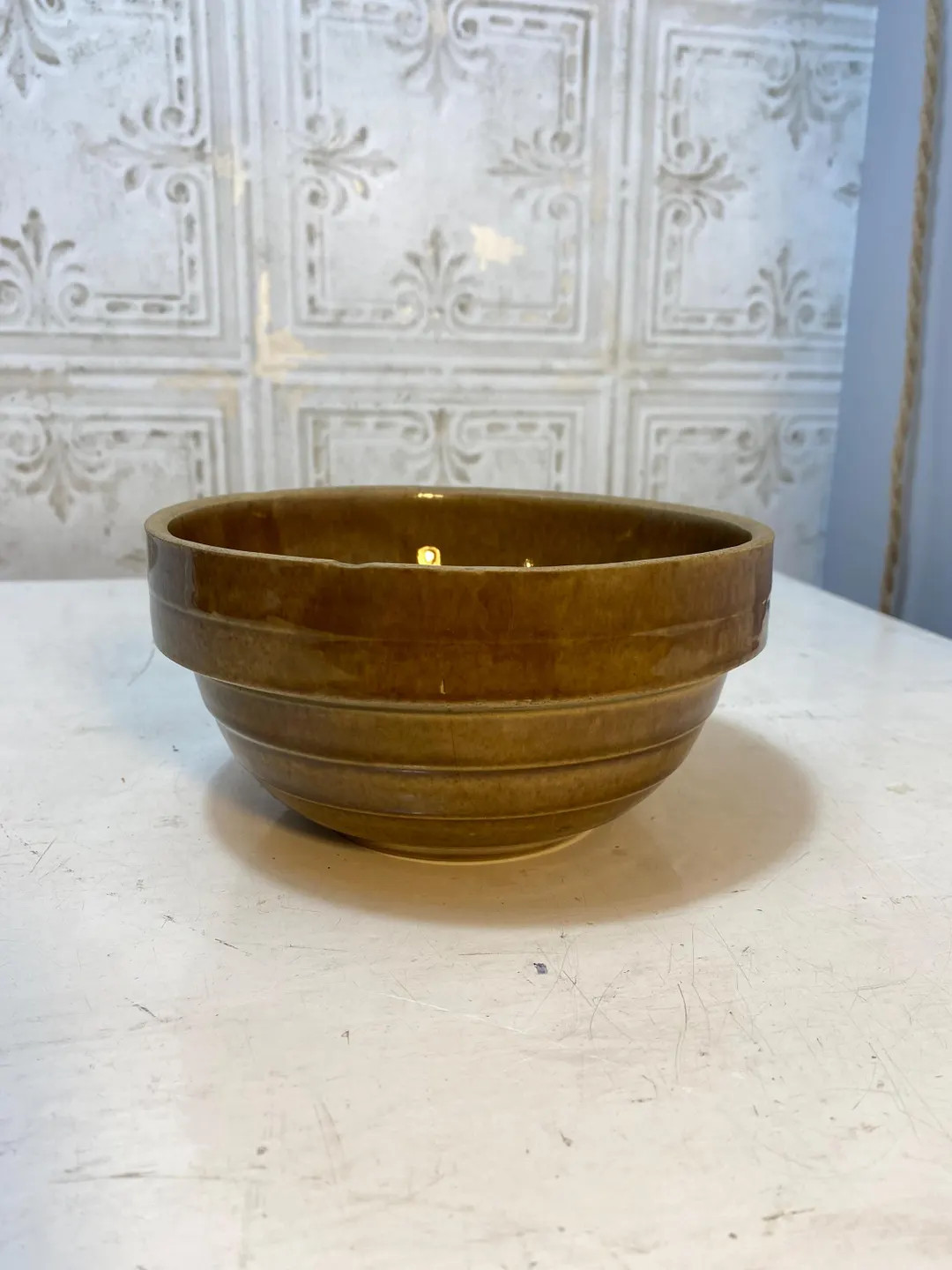 Vintage Brown Stoneware Pottery Mixing Bowl, USA, 7 inch, ring pattern, ridged, bee hive, farmhou... | Etsy (Global)