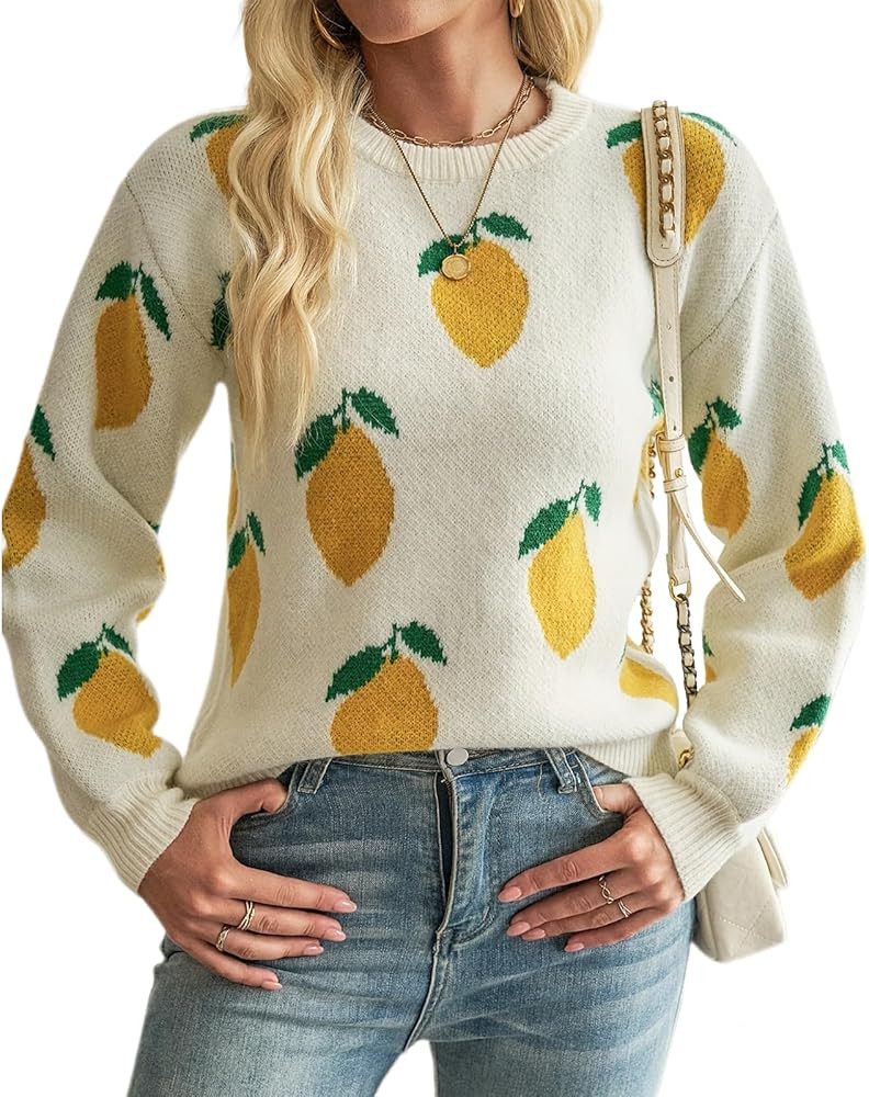 Womens Knitted Orange Sweater Casual Loose Long Sleeve Pullover Sweater Tops | Amazon (US)