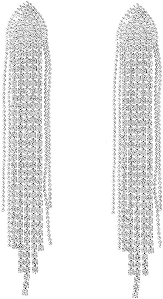 Jewdreamer 3 Pairs Silver Teardrop Crystal Chandelier Earrings Long Tassels Dangle Earrings Sparklin | Amazon (US)