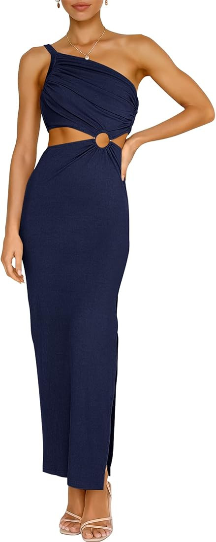 ANRABESS Women Summer One Shoulder Sleeveless Maxi Dress Cutout Sexy Bodycon Semi Formal Dinner D... | Amazon (US)