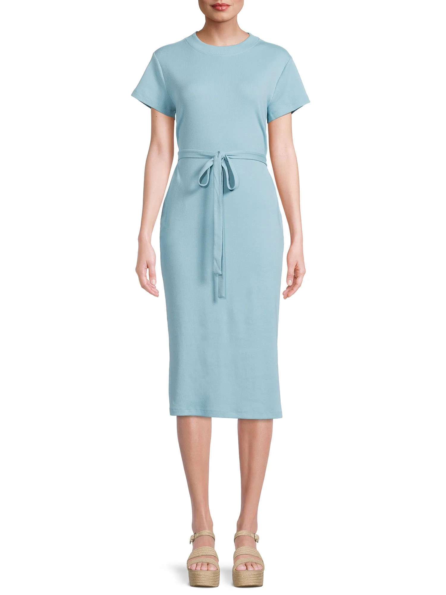 Time And Tru Women`s Knit Midi Dress with Belt - Walmart.com | Walmart (US)