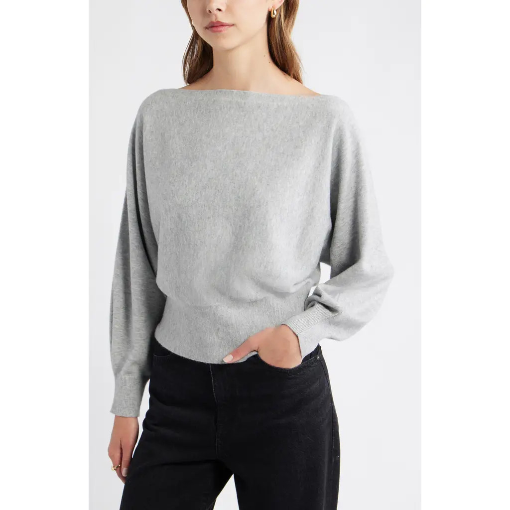 Open Edit Boat Neck Sweater in Grey Heather at Nordstrom, Size Xx-Small | Nordstrom
