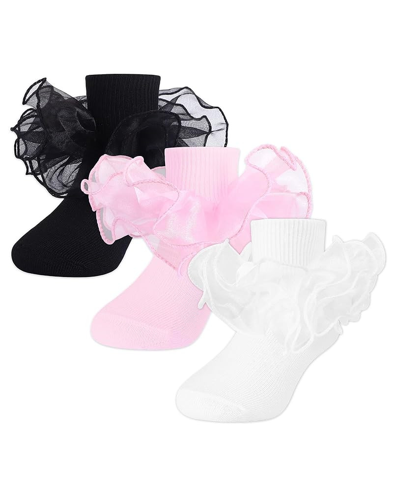 Witwot Toddler Girl Socks with Big Ruffle Lace Frilly Turn Cuff Dress Socks | Amazon (US)