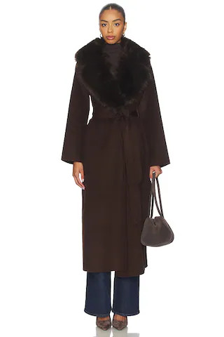 LoveShackFancy Kenzia Coat in Chocolate Brown from Revolve.com | Revolve Clothing (Global)