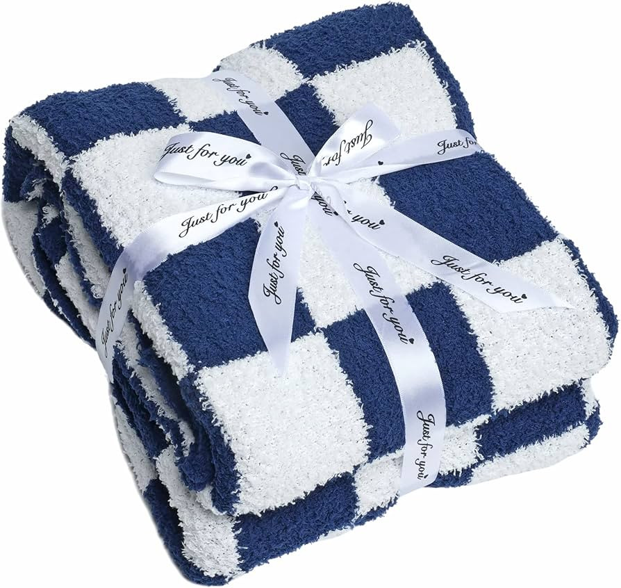Luxury Fluffy Blanket Checkered Sky Blue Blanket Throw Lightweight Blanket - Super Soft Warm Cozy... | Amazon (US)