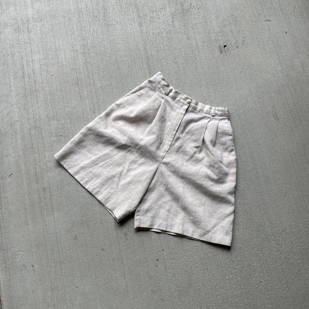90s Vintage Linen Blend High Rise Shorts Size Small - Etsy | Etsy (US)