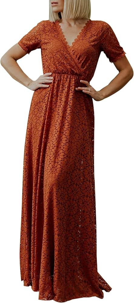 MERMAID'S CLOSET Women's Casual Off Shoulder Lace Maxi Dress Boho White Bridesmaid Wedding Evenin... | Amazon (US)