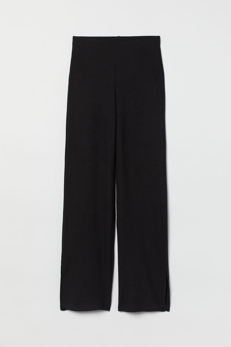 Wide-cut Slit-hem Jersey Pants | H&M (US)
