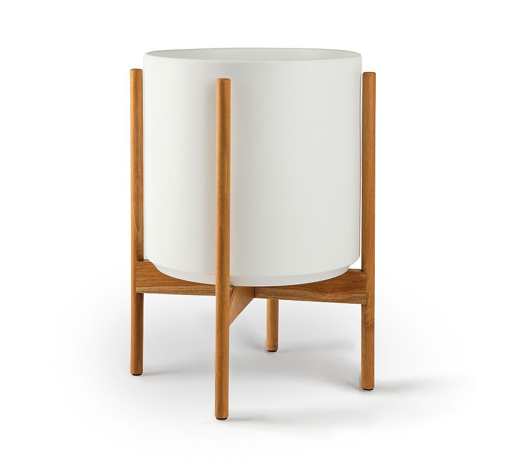 Modern Ceramic Planters with Wooden Stand | Pottery Barn (US)