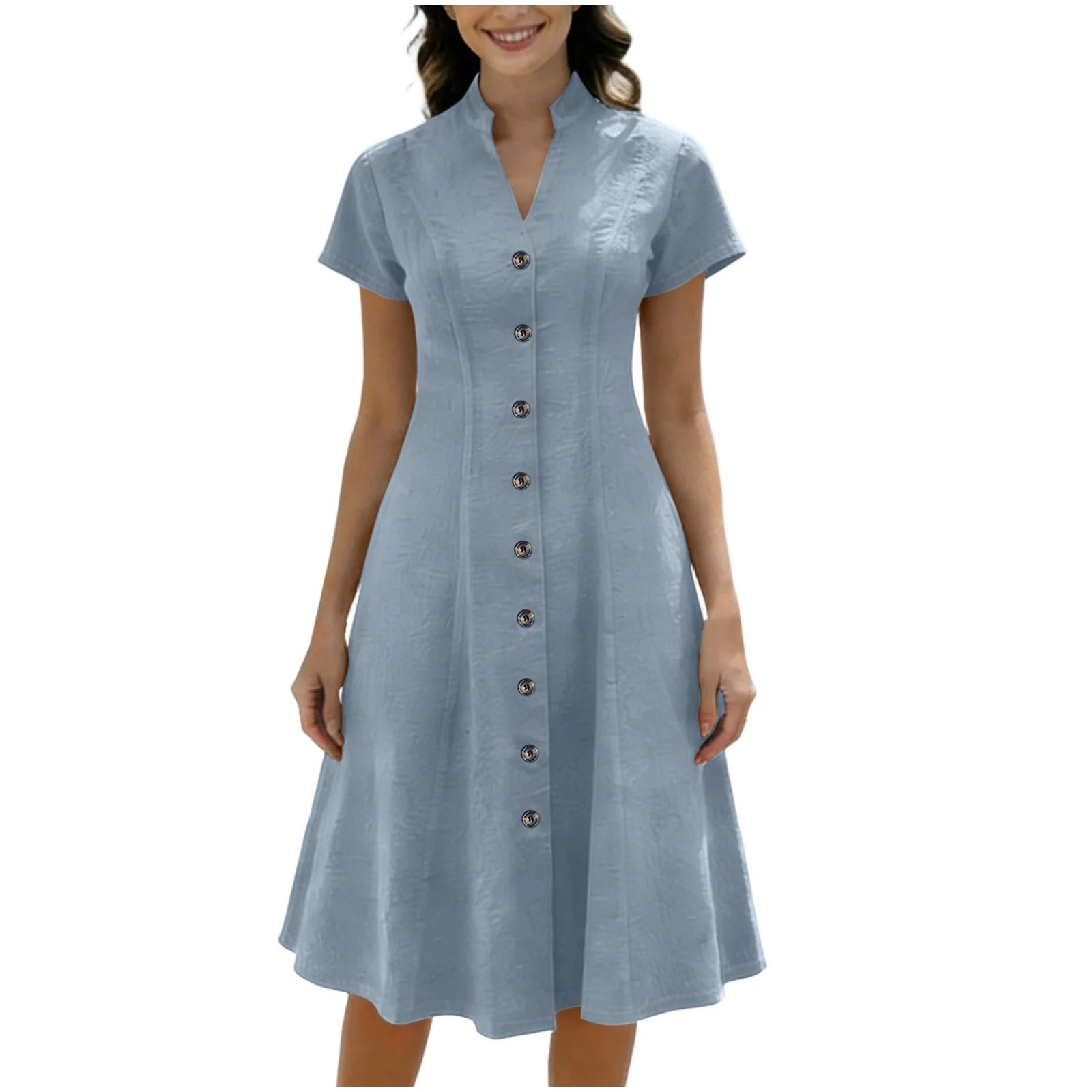 Fewfanhot Dresses for Women Elegant Classy Summer Fit and Flare Swing Cotton Dress Casual V-Neck ... | Walmart (US)
