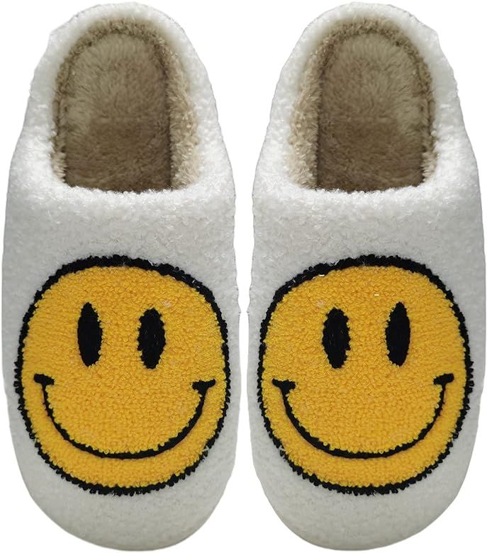 Women's Smiley Face Fuzzy Warm Slippers Memory Foam Cute Soft Plush House Shoes Comfortable Indoor N | Amazon (US)