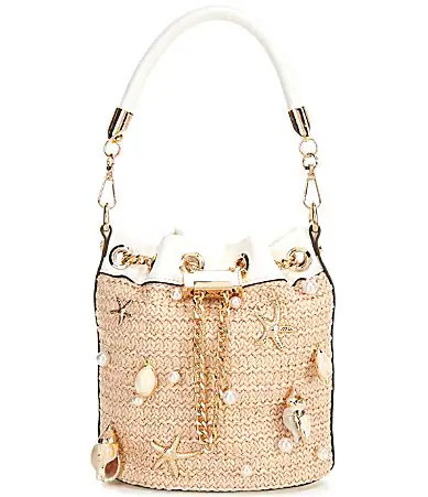 ALDO Sirenax Raffia Drawstring Shell Detail Bucket Bag - Natural | Dillard's
