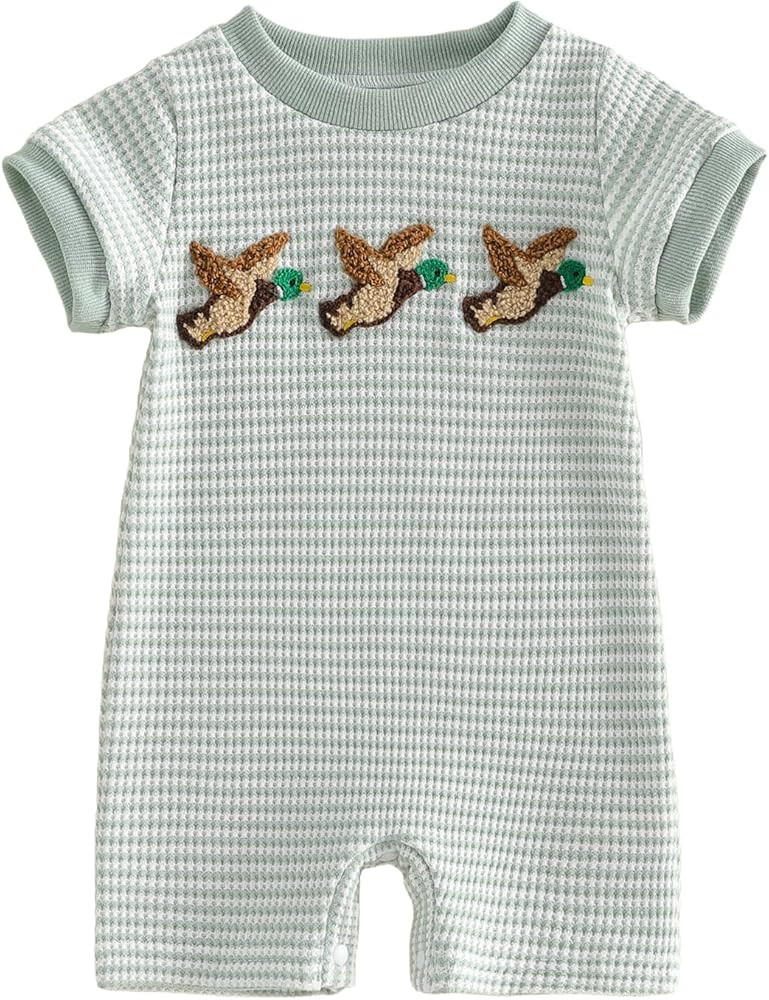 Bagilaanoe Infant Baby Boy Short Sleeve Romper Jumpsuit Pants Duck Fish Waffle Knit Outfit Summer... | Amazon (US)