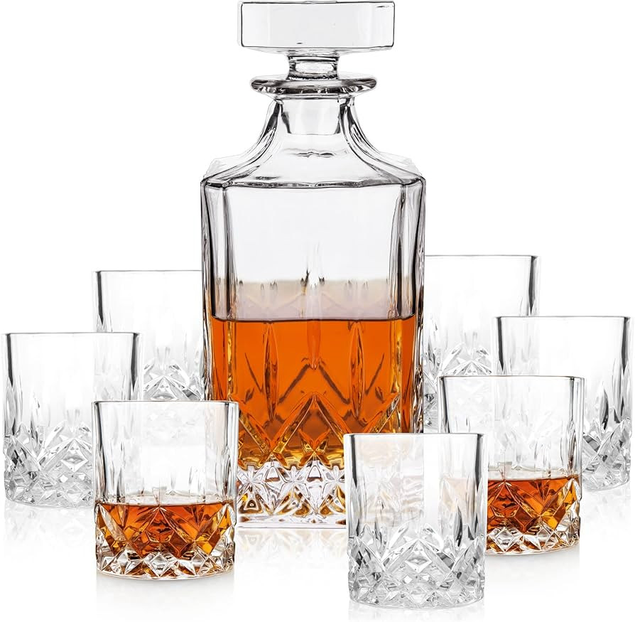 Viski Admiral Decanter and Lowball Glass Set - Premium Crystal Glasses for Liquor, Scotch and Whi... | Amazon (US)