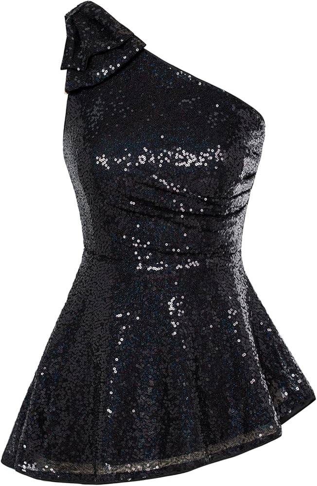 GRACE KARIN Sequin Tops for Women One Shoulder Sleeveless Dressy Sparkle Tops Ruched Sparkly Glit... | Amazon (US)