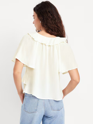 Satin Ruffle Tie-Front Top | Old Navy (US)