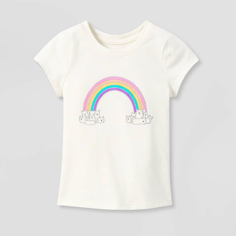 Toddler Girls' Cat Rainbow Short Sleeve Graphic T-Shirt - Cat & Jack™ Cream | Target