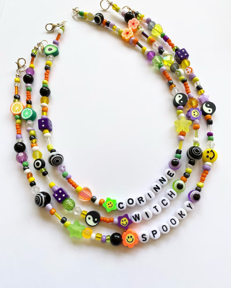 Customizable Beaded Necklaces, Halloween Beaded Necklace, Halloween Edition, 90s Inspired Beaded ... | Etsy (US)