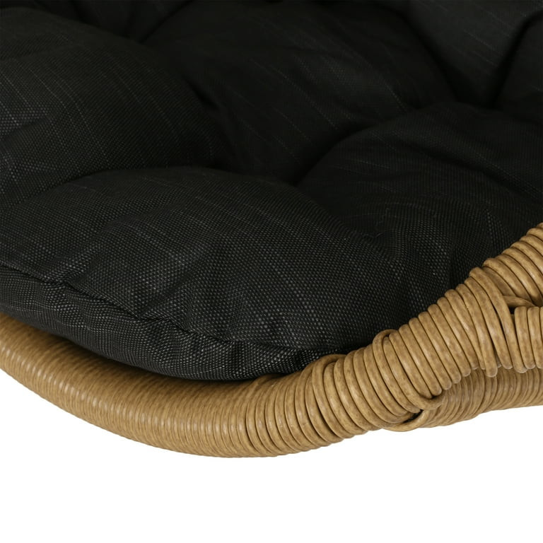 GDF Studio Yukon Outdoor Wicker Hanging Basket Chair with Cushions, Light Brown, Black | Walmart (US)