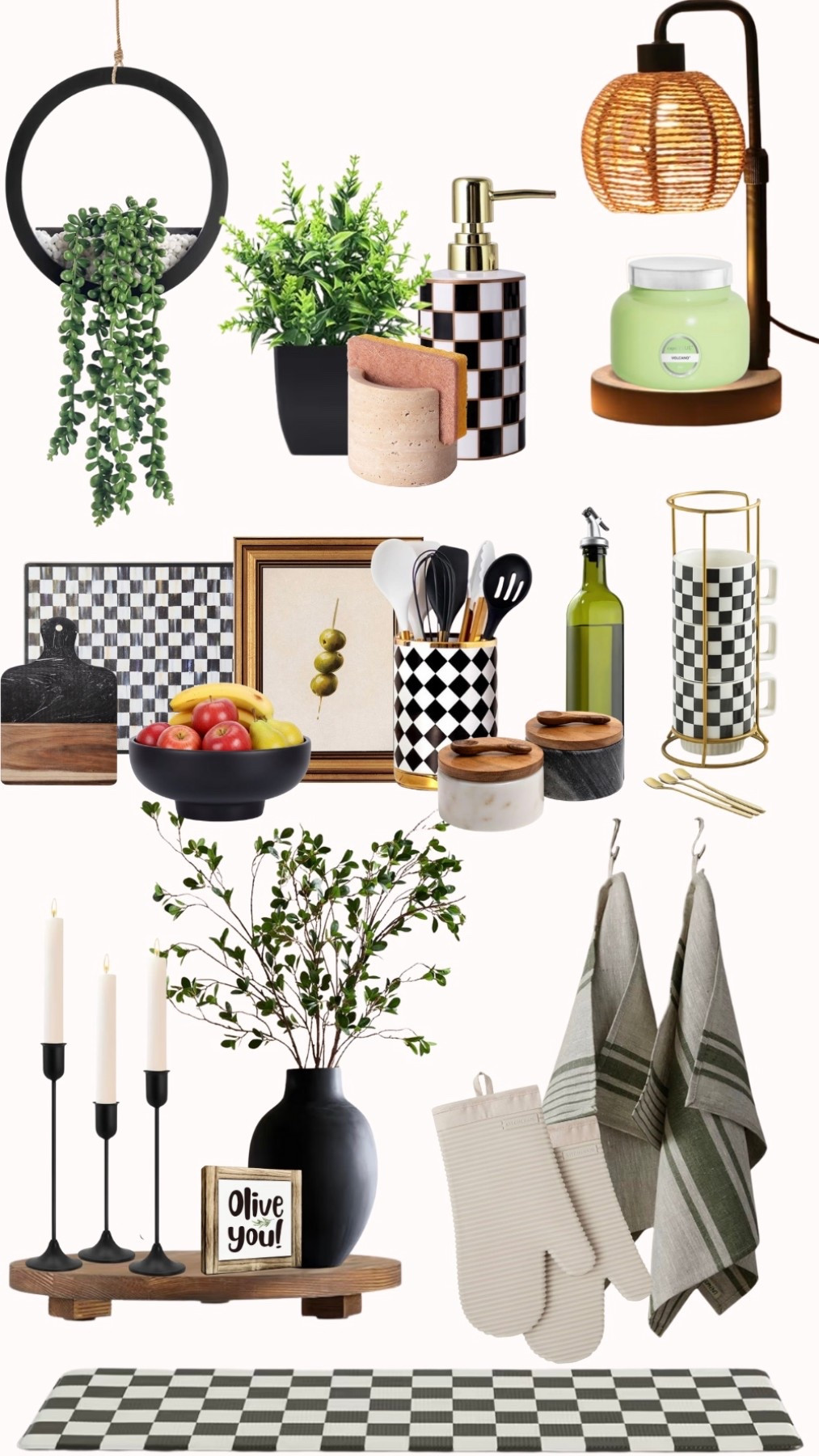 Makenzie Childs vibes for a fraction of the cost? Checkered, black, white and olive green in the kitchen are 🔥

#LTKHome