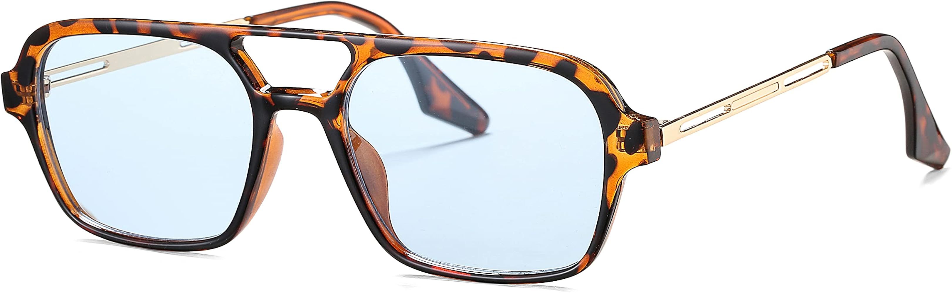 Vintage Square Aviator Sunglasses for Women Men Tinted Glasses UV400 Protection | Amazon (US)