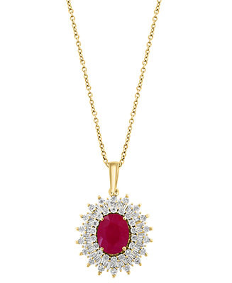 EFFY® Ruby (1-7/8 ct. t.w.) & Diamond (1/5 ct. t.w.) Oval Halo 18" Pendant Necklace in 14k Two-T... | Macy's