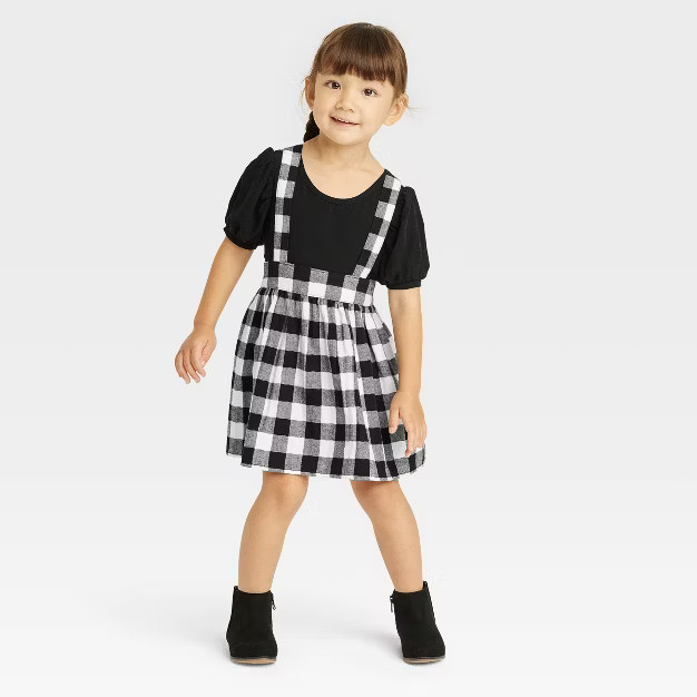 Toddler Girls' Buffalo Short Sleeve Top & Check Skirtall Set - Cat & Jack™ Black | Target