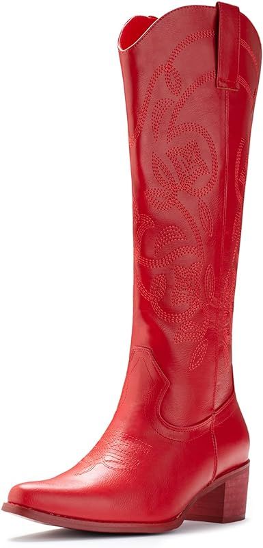 IUV Cowboy Boots For Women Pointy Toe Women's Western Boots Cowgirl Knee High Boots | Amazon (US)