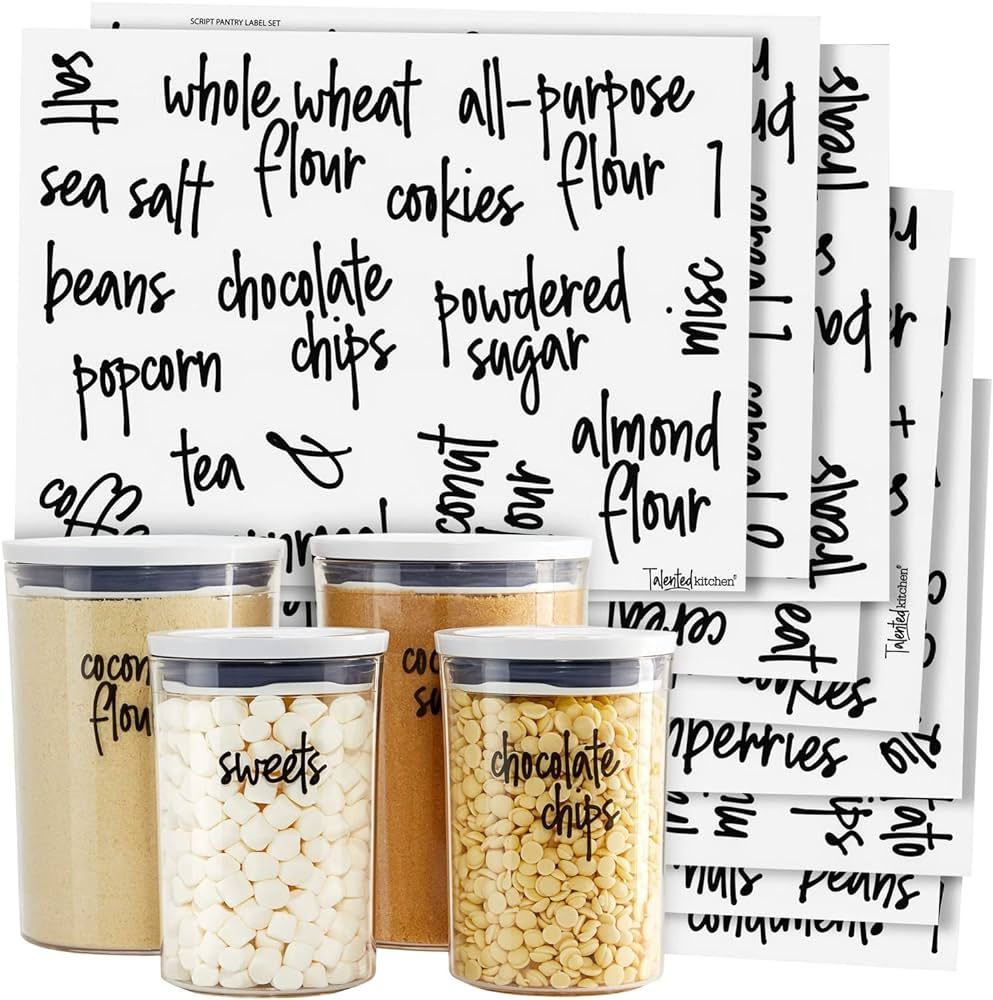 Talented Kitchen 157 Pantry Labels for Food Containers - Preprinted Black Script Kitchen Food Org... | Amazon (US)