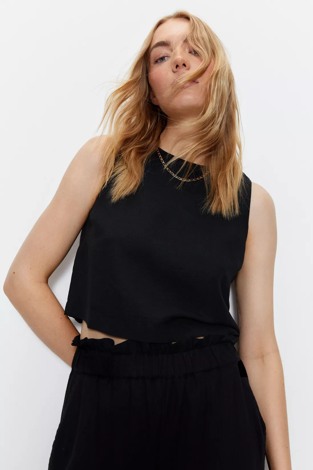 Linen Button Detail Box Top | Debenhams UK