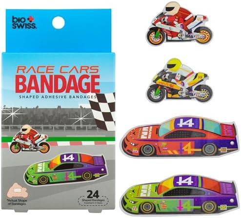 BioSwiss Kids Bandages, Race Cars Shaped Self Adhesive Bandage Set, Latex Free, Sterile Wound Car... | Amazon (US)