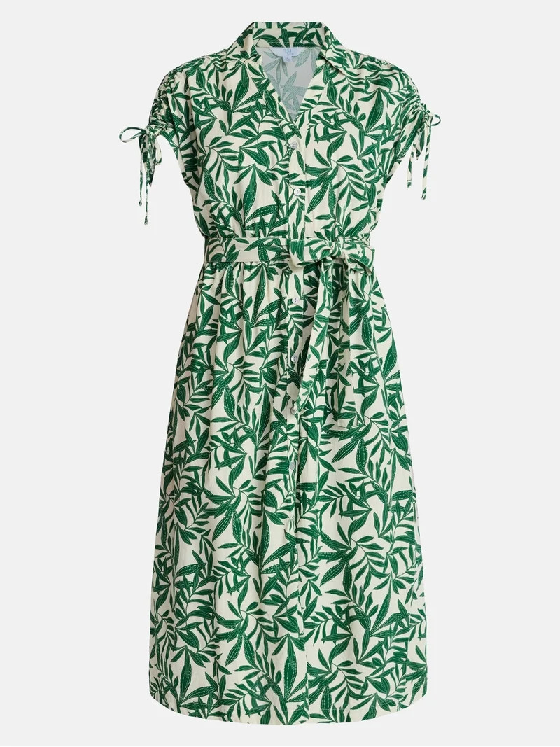 Time and Tru Women’s Linen Blend Shirtdress with Short Sleeves, Sizes XS-XXXL | Walmart (US)