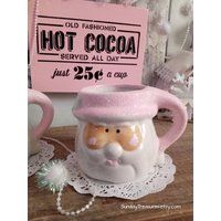 Pink Vintage Santa Mug/Shabby Chic Hat Romantic Claus Christmas Tableware Decor Tiered Stand | Etsy (US)