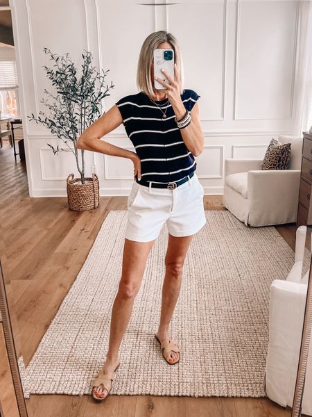 ⭐️ Amazon striped sweater tank comes in other colors fits true to size wearing a small 
White shorts 50% off plus free shipping with code CYBER in a 26 
Amazon outfit idea
Love Loft 
Loft outfit 


#LTKsalealert #LTKSeasonal #LTKfindsunder50