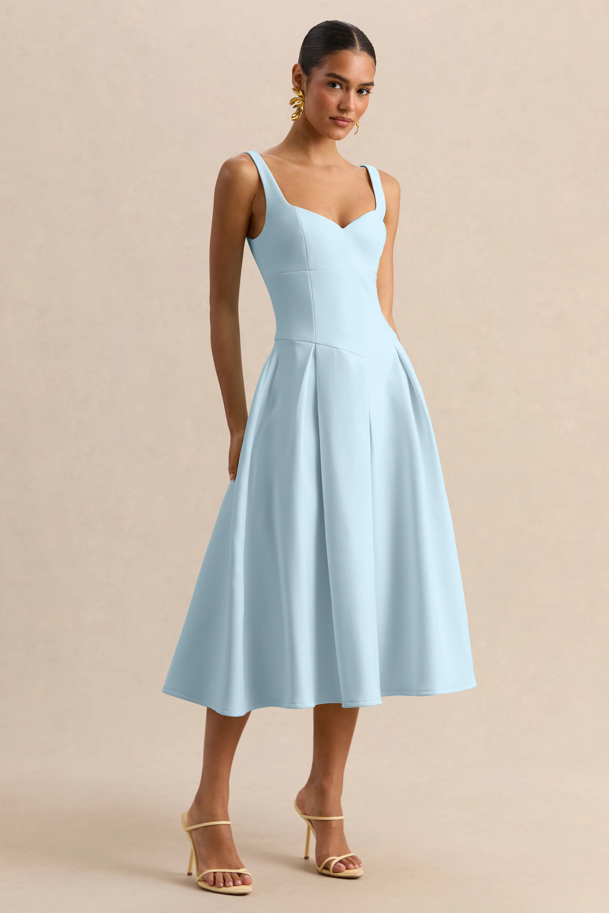 Greta | Powder-Blue Sweetheart-Neck Midi Dress | Club L London