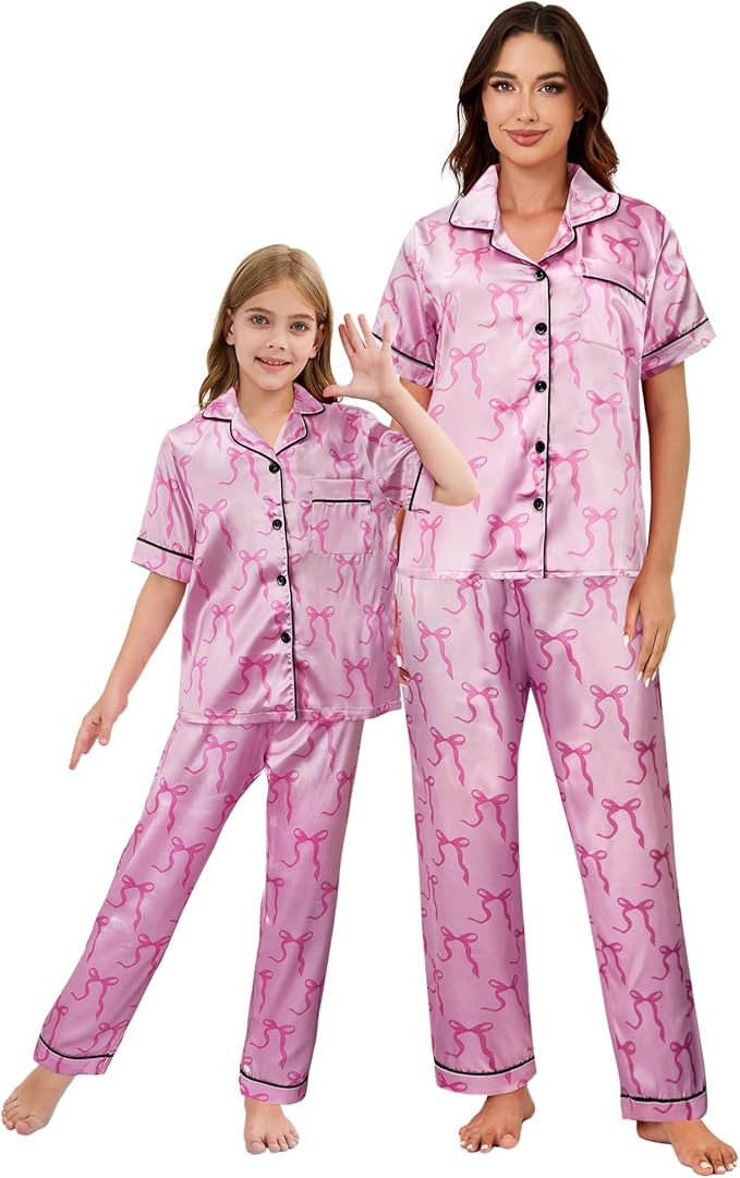 Mommy and Me Pajamas Mother Daughter Family Matching Sleepwear Button Down Silky Satin Nightwear | Amazon (US)