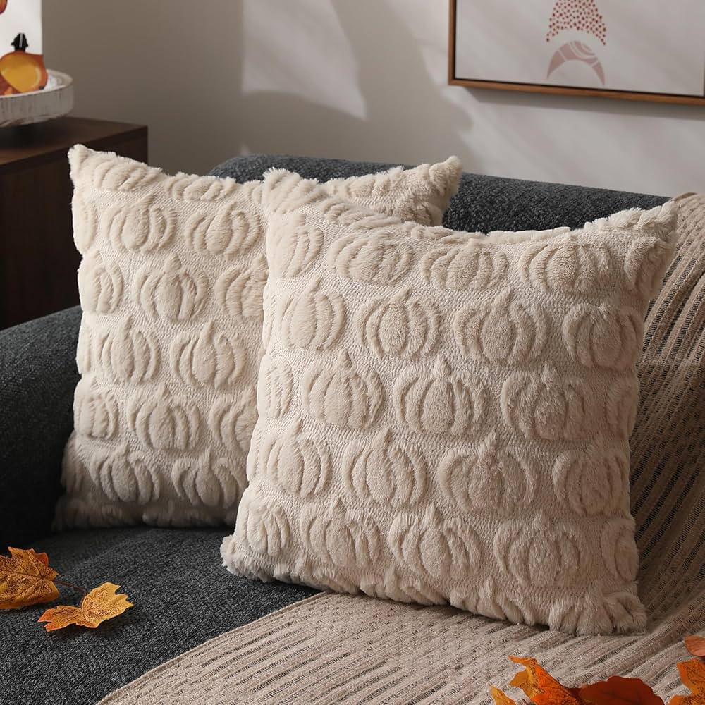 DFXSZ Fall Pillow Covers 20x20 Set of 2 Fall Decorations Autumn Beige Pumpkin Throw Pillow Cases ... | Amazon (US)