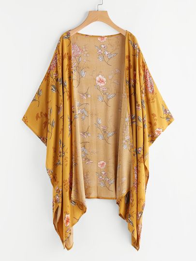 Kimono mit Blumenmuster und Random asymmetrischem Saum | SHEIN