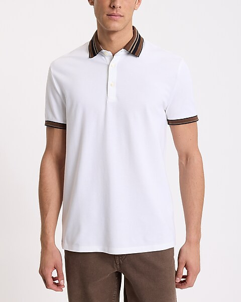 Striped Collar Pique Perfect Pima Cotton Polo | Express