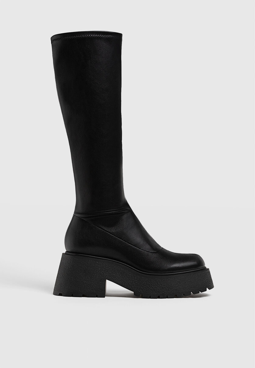Black stretch high-heel boots | Stradivarius (UK)