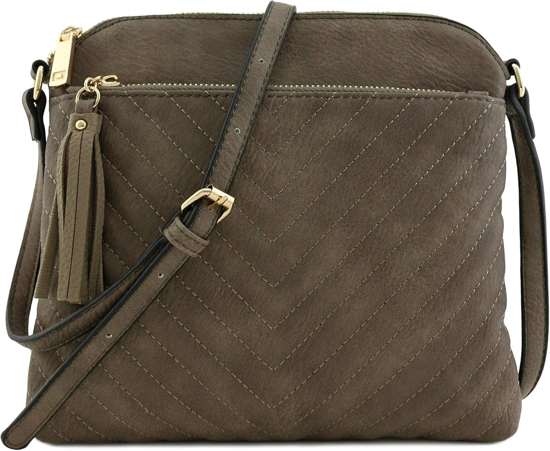 FashionPuzzle Chevron Quilted Medium Crossbody Bag with Tassel Accent | Amazon (US)