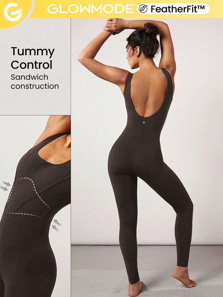 GLOWMODE 25" FeatherFit™ Tummy Control Gym Bodysuit | SHEIN