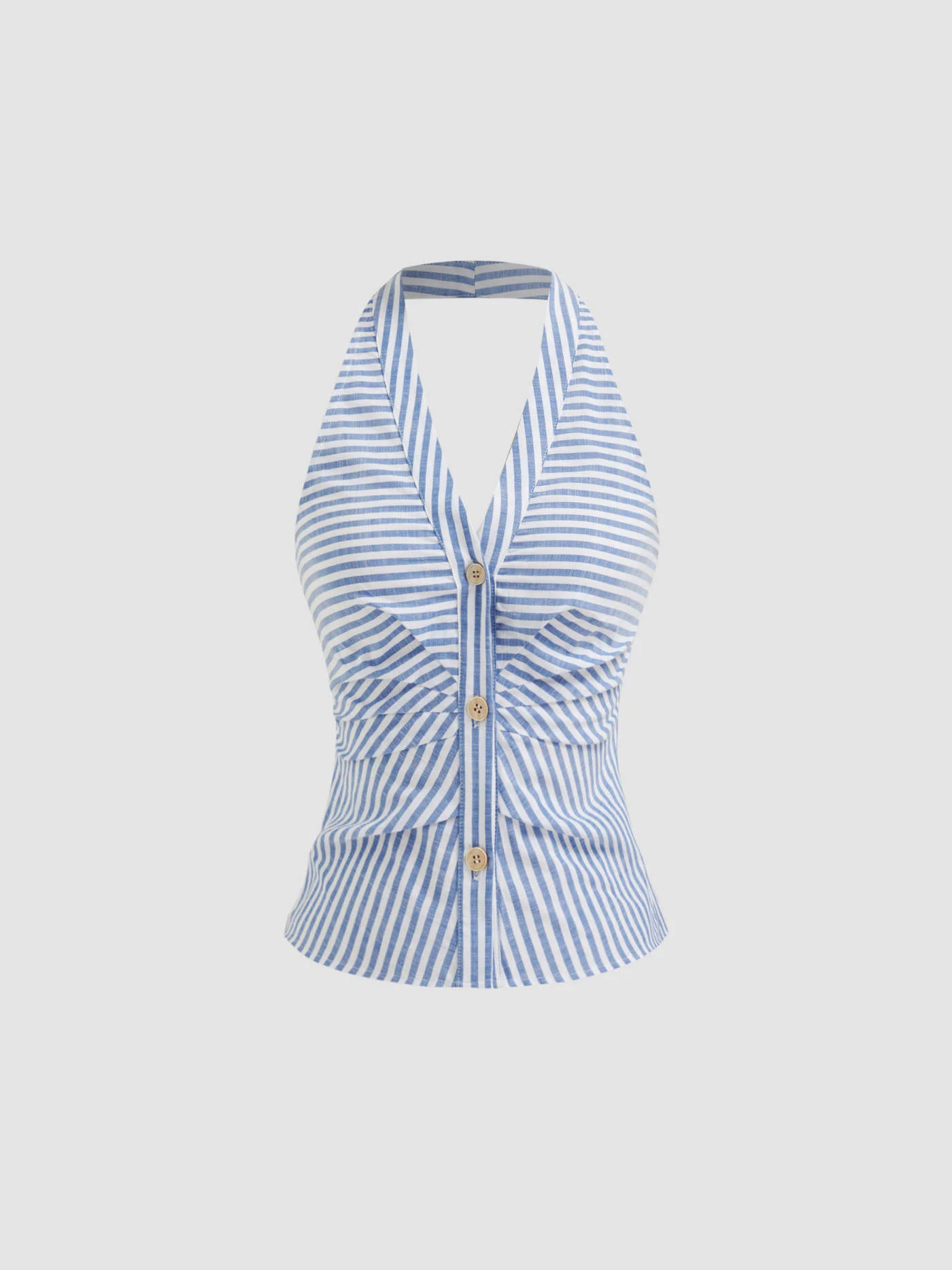 Baumwollmischung Halter V-Ausschnitt Streifen R\u00fcschen Bluse | Cider