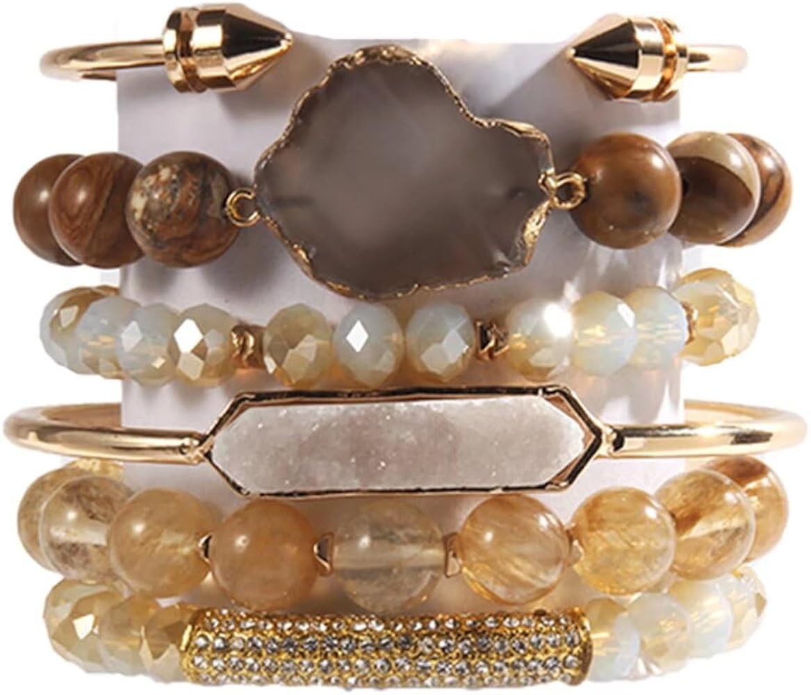 5PCS 6PCS Natural Boho Beaded Bracelets/Bangle for Women Men,Healing Turquoise Jasper Agate Cryst... | Amazon (US)