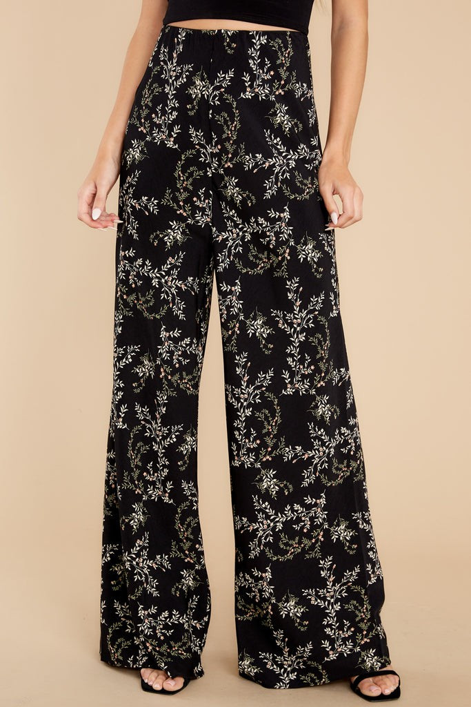Seasonal Blooms Black Floral Print Pants | Red Dress 