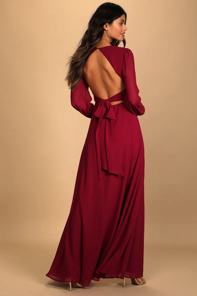 Talk About Divine Burgundy Long Sleeve Backless Maxi Dress | Lulus (US)