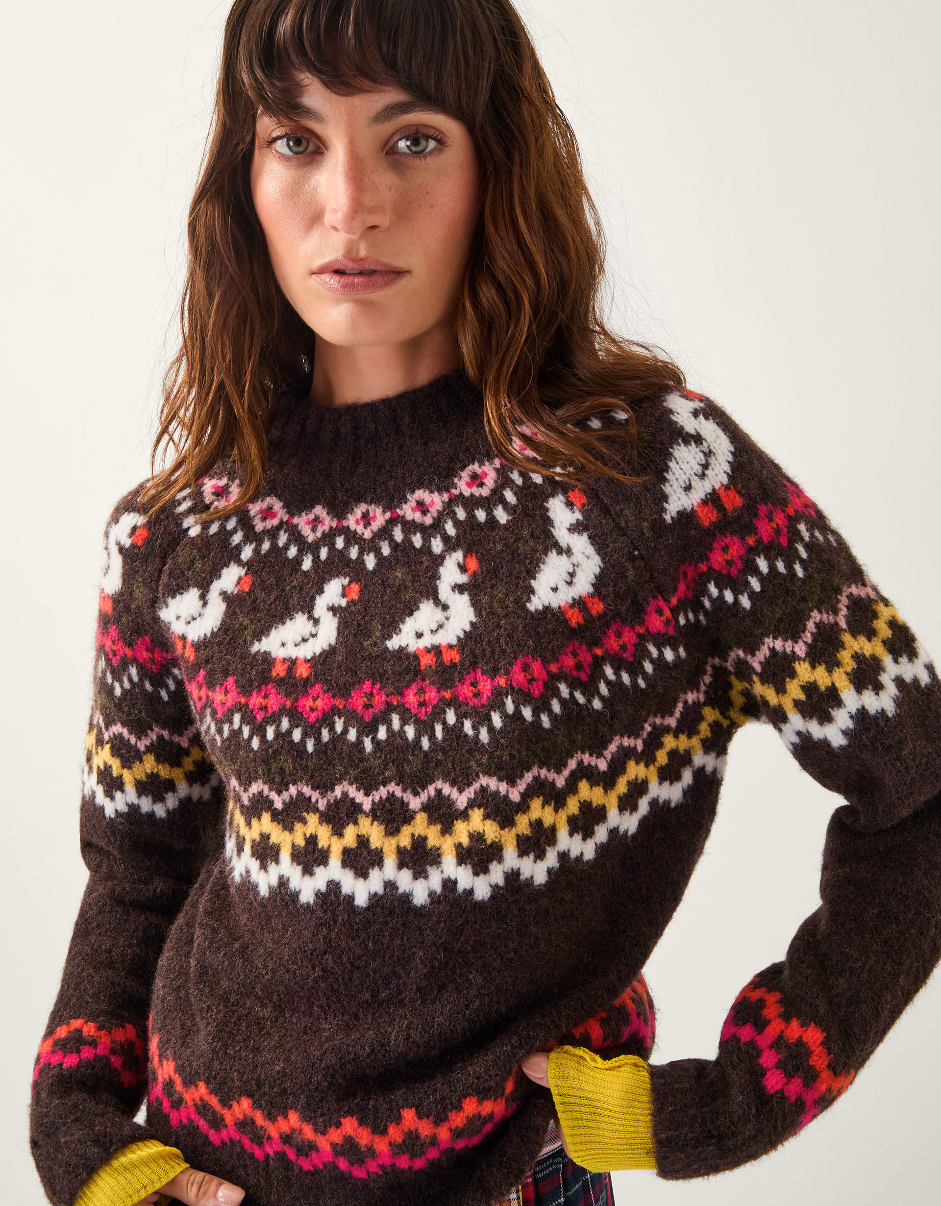 Monsoon x Sarah Corbett-Winder Duck Fair Isle Jumper Brown | Monsoon (UK)