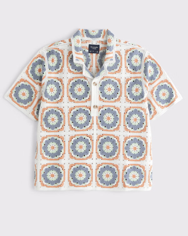 Crochet-Style Floral Pattern 2-Button Sweater Polo | Abercrombie & Fitch (US)