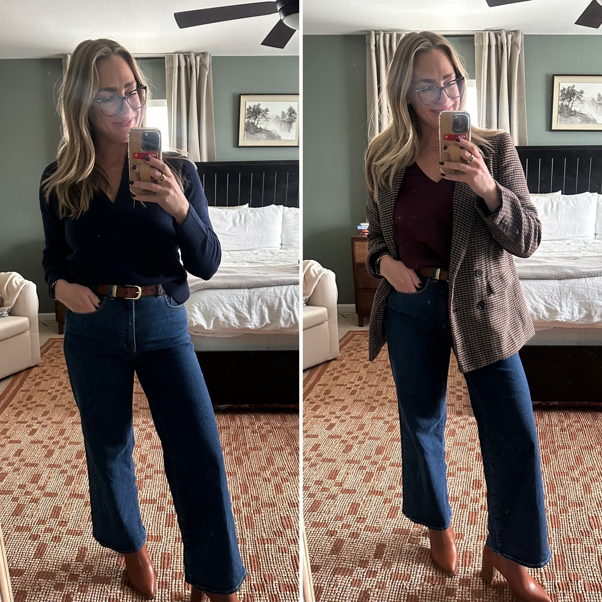 Which holiday look is your favorite? Just simply changing out the top, we have created two totally different looks. I love the casual look of the polo sweater, but silk instantly makes me feel fancy! @onequince #quincepartner