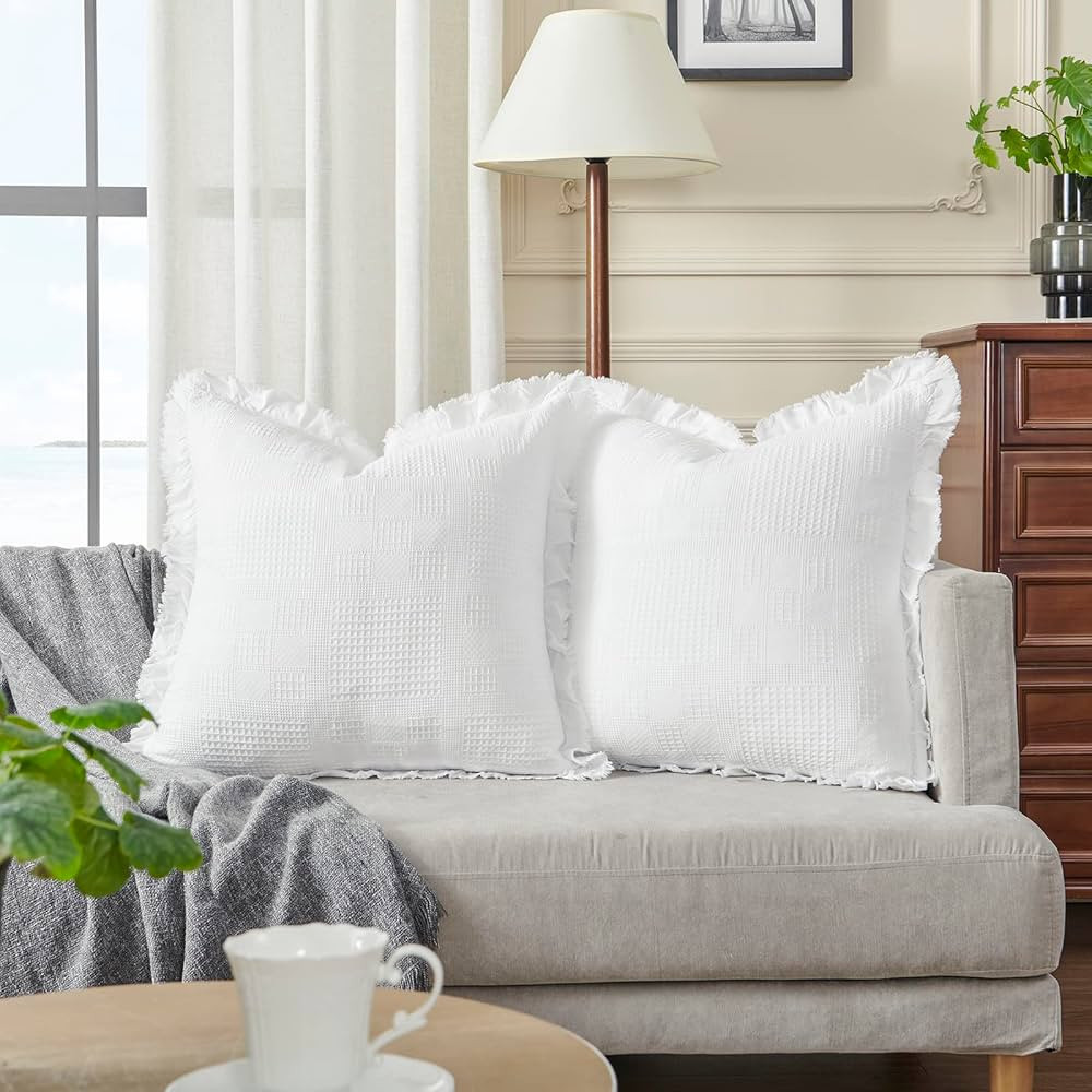Juego de 2 fundas de almohada de gofre de 24 x 24 pulgadas, fundas de almohada decorativas con pa... | Amazon (US)